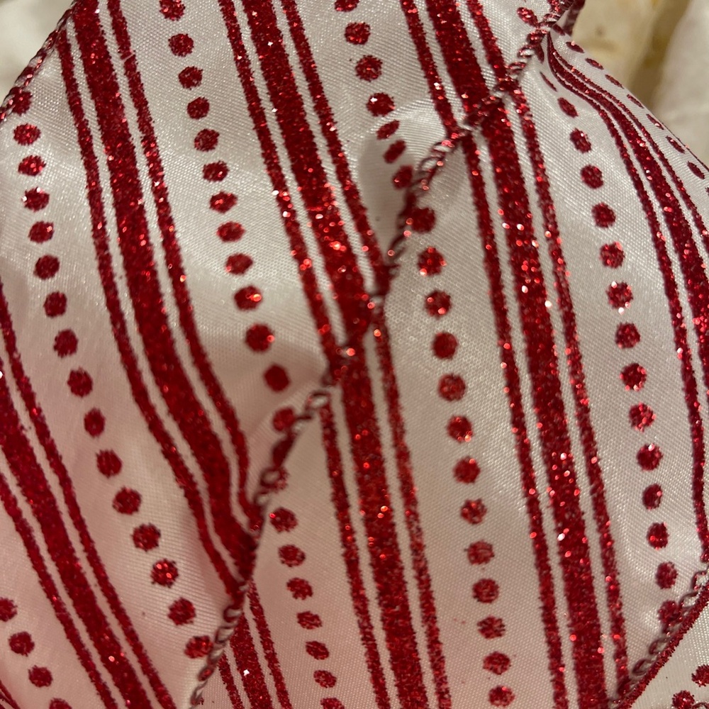 Red & White candy cane Ribbon 2.5” Premium CHRISTMAS Wired Edge Ribbon sparkly